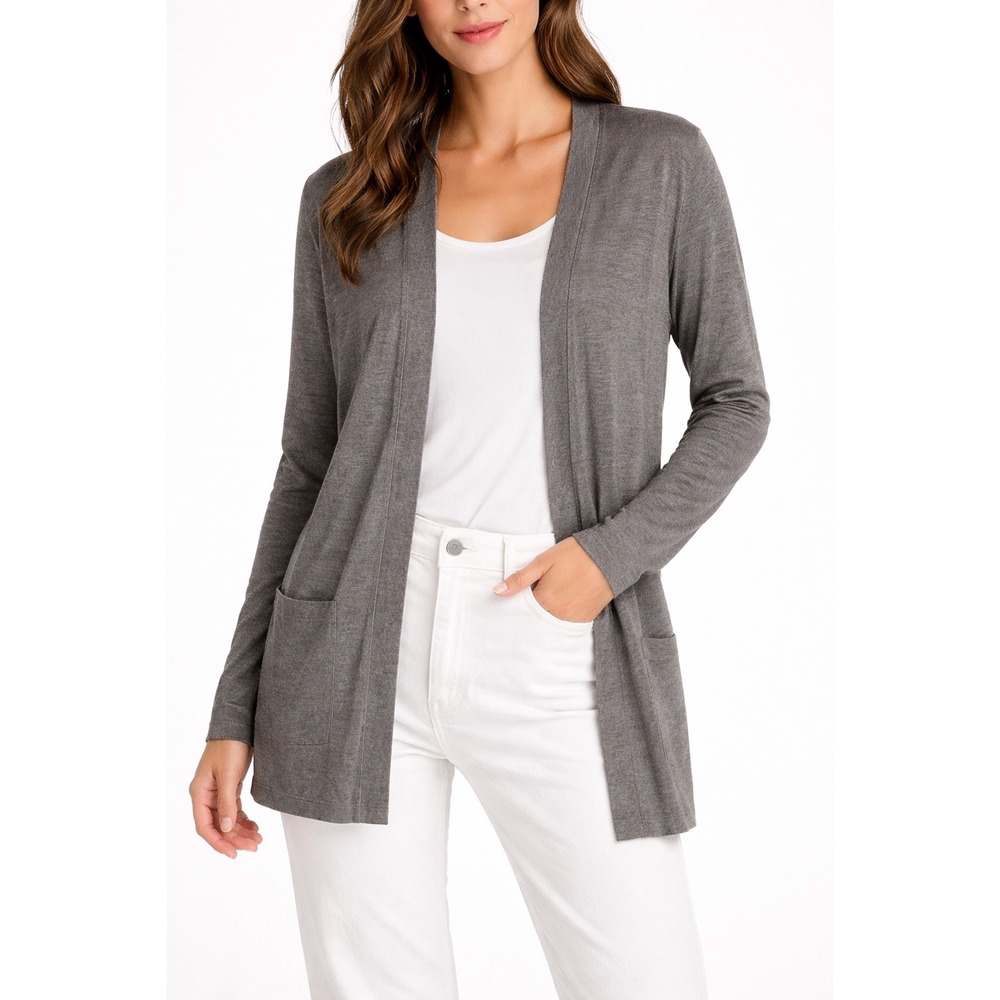 LOFT Womens Small Grey Open Front Cardigan Lightweight‎ Long Sleeve Knit Sweater